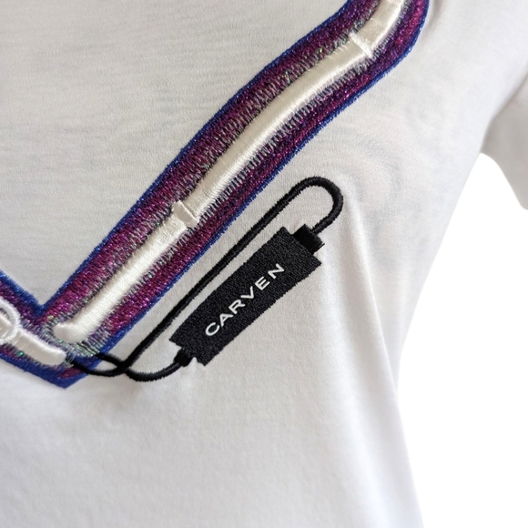 Carven Tee I Women's Small Blanc Optique White Purple Heart Graphic Kitschy Y2K - Picture 8 of 13